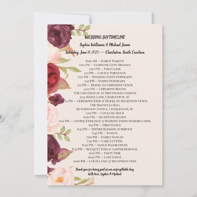 Anuncio Elegant Wedding Itinerary Card (Anverso)