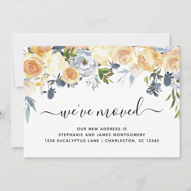 Anuncio Elegante acuarela Floral Moving Card (tarjeta de I (Anverso)