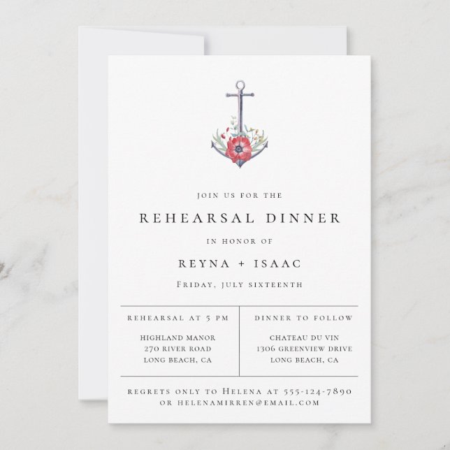 Anuncio Elegante Anclaje Náutico Floral Ensayo Cena (Anverso)