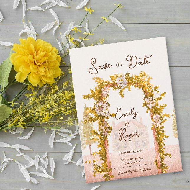 Anuncio Elegante Arco de Jardín Rústico para Boda Save the (Elegant Watercolor Garden Arch Save the Date Rustic Countryside Wedding Save the Date Card)