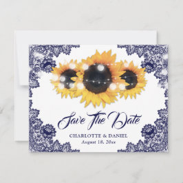 Anuncio Elegante azul marino floral encaje girasol boda