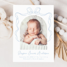 Anuncio Elegante Blue Vintage Bow Photo Birth