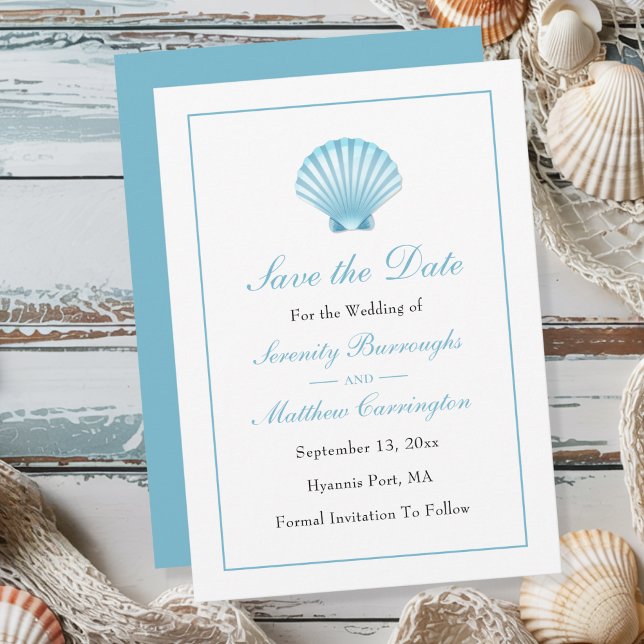 Anuncio Elegante Boda de Beach Blue Shell Save the Date (Subido por el creador)