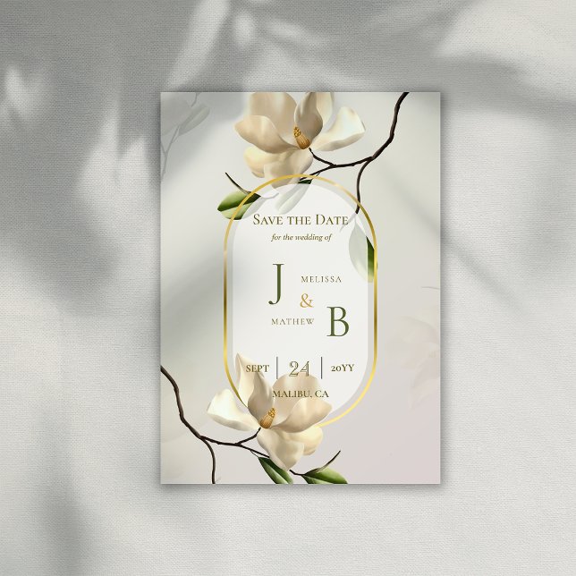 Anuncio Elegante boda de Magnolia Oriental Salven la fecha (Elegant Oriental Magnolia Wedding Save the Date Card)
