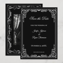 Elegante boda en blanco y negro, guarde la fecha