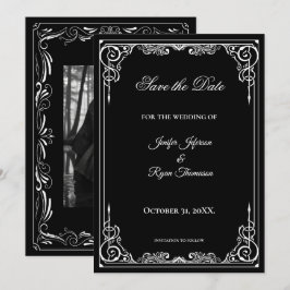 Anuncio Elegante boda en blanco y negro, guarde la fecha