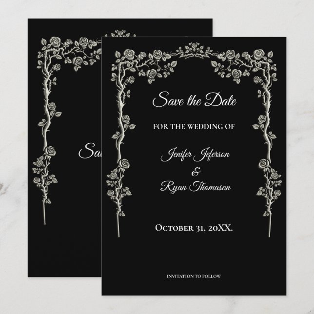 Anuncio Elegante boda en negro y blanco, guarde la fecha (Anverso / Reverso)