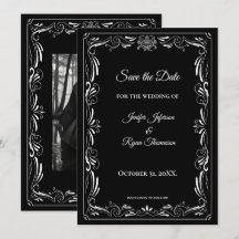 Elegante boda en negro y blanco, guarde la fecha