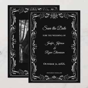 Anuncio Elegante boda en negro y blanco, guarde la fecha