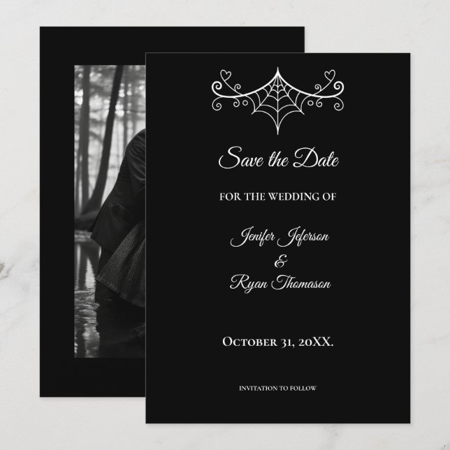 Anuncio Elegante boda en negro y blanco, guarde la fecha (Anverso / Reverso)