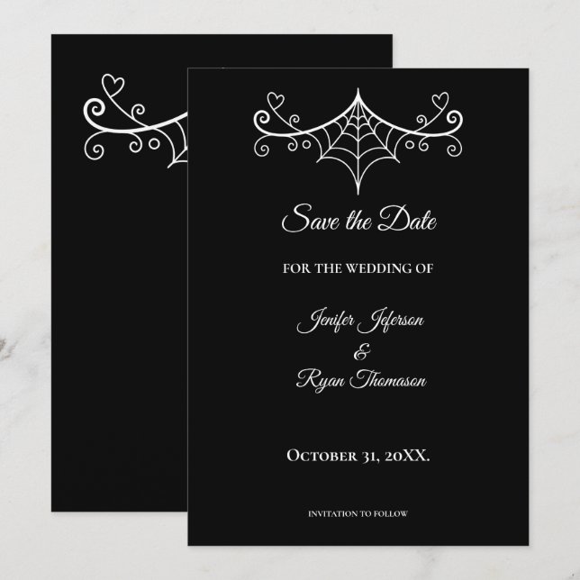 Anuncio Elegante boda en negro y blanco, guarde la fecha (Anverso / Reverso)