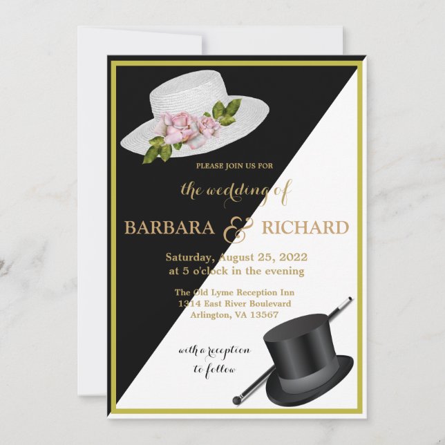 Anuncio Elegante Boda floral blanco y negro (Anverso)