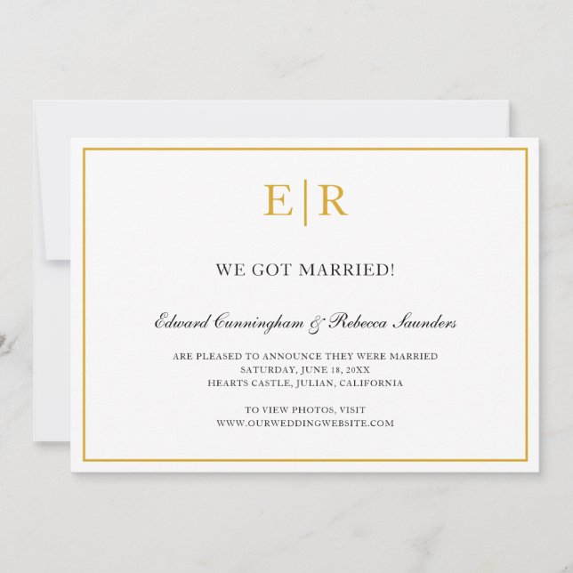 Anuncio Elegante Boda formal del Monograma Oro y Blanco (Anverso)