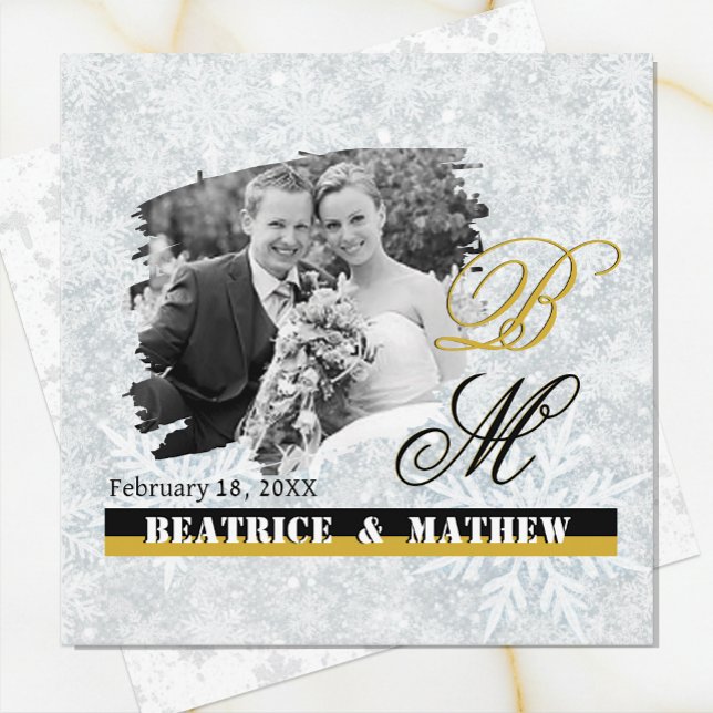 Anuncio Elegante boda Foto de invierno / Monograma (Winter Wedding Announcement Card / Anniversary)