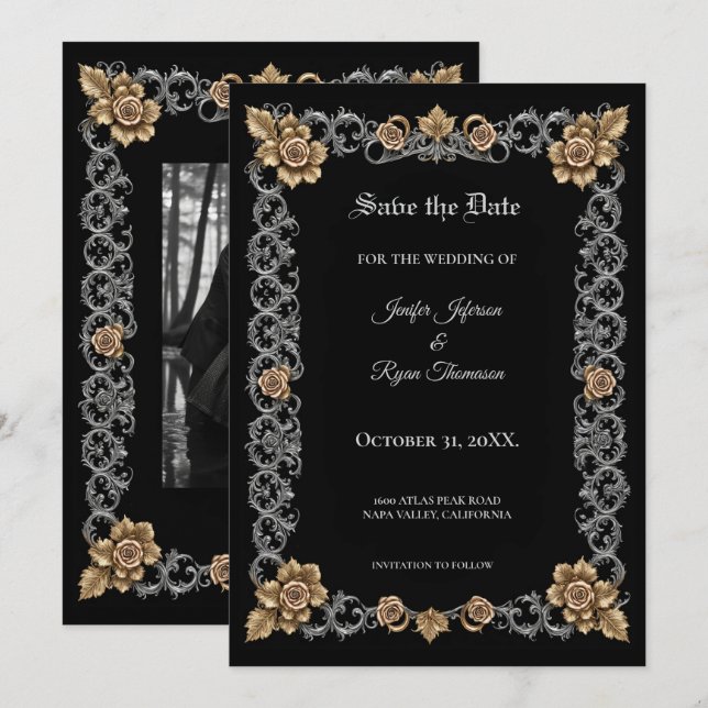 Anuncio Elegante boda gótica, salva la fecha (Anverso / Reverso)
