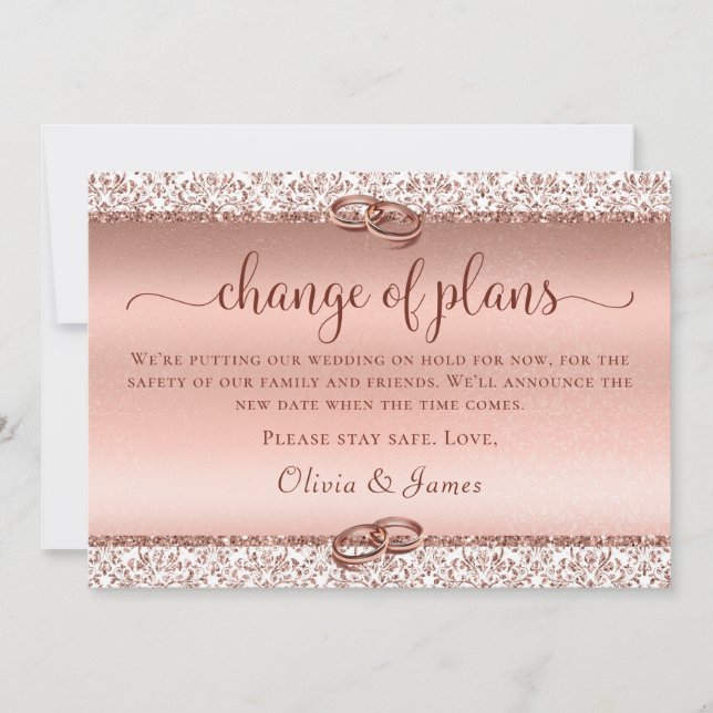 Anuncio Elegante Boda Rose Gold Cambio de Planes (Anverso)