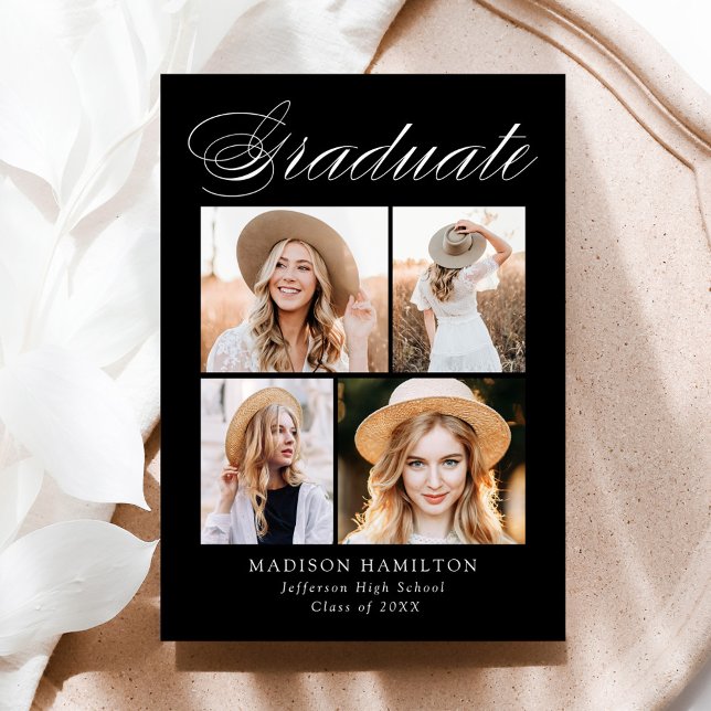 Anuncio Elegante caligrafía Black 4 Photo Graduation (Subido por el creador)
