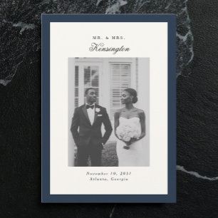 Anuncio Elegante caligrafía fotograma Boda azul de la Mari
