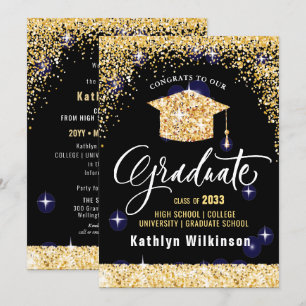 Anuncio Elegante Caligrafía Purpurina de Oro Graduación