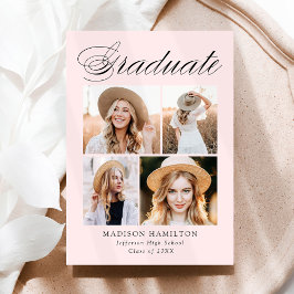 Anuncio Elegante caligrafía Rubor Pink 4 Photo Graduation
