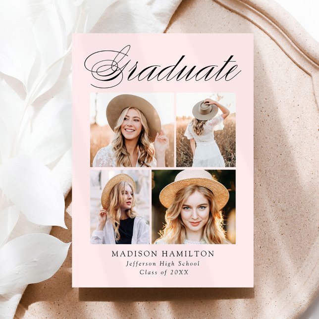 Anuncio Elegante caligrafía Rubor Pink 4 Photo Graduation (Subido por el creador)