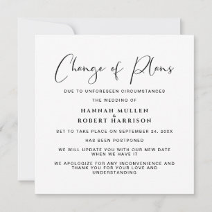 Anuncio Elegante Cambio de Planes Posposición Boda