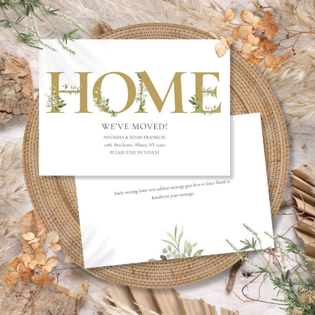 Anuncio Elegante Casa de Oro de Verdor Moving New House (Elegant Greenery Gold Home Moving New House Announcement)