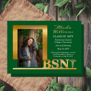 Anuncio Elegante Clásico Caduceo de BSN en Foto Verde Oscu