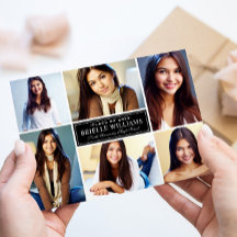 Elegante Collage de fotos de graduación en blanco 