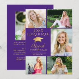 Anuncio Elegante Collage de fotos Graduado Purple Gold 6