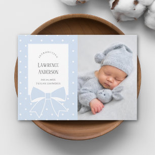 Anuncio Elegante Dusty Blue Bow Baby Boy 2 Photo Nace