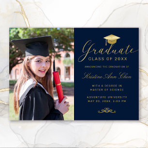Anuncio Elegante escritura formal de oro azul Graduación d