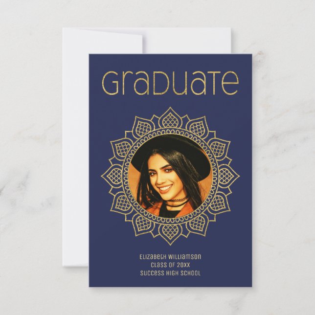 Anuncio Elegante Escuela de Graduación Mandala Gold Blue (Anverso)