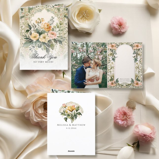 Anuncio Elegante estacionario Boda floral amarillo (Subido por el creador)