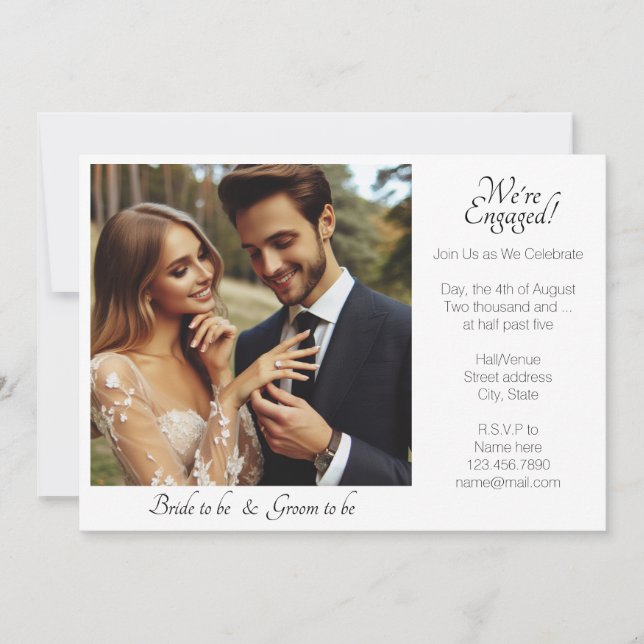 Anuncio Elegante Estamos comprometidos foto en blanco y ne (Anverso)
