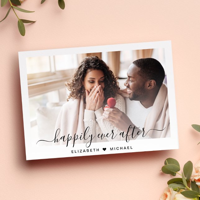 Anuncio Elegante Feliz Nunca Después Del Compromiso De La  (Celebrate your love story with an engagement announcement showcasing your favorite photo)