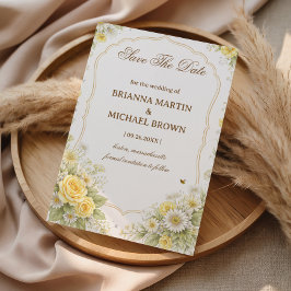 Anuncio Elegante Floral Amarillo de Boda