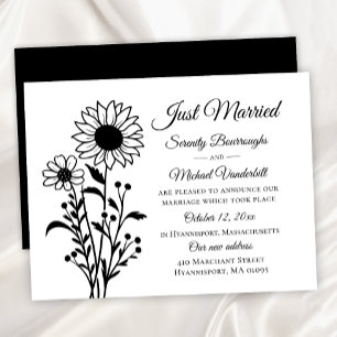 Anuncio Elegante floral blanco negro recién casado Boda