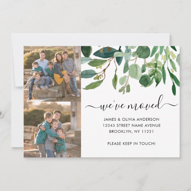 Anuncio Elegante follaje Hemos mudado nueva foto en casa (Anverso)