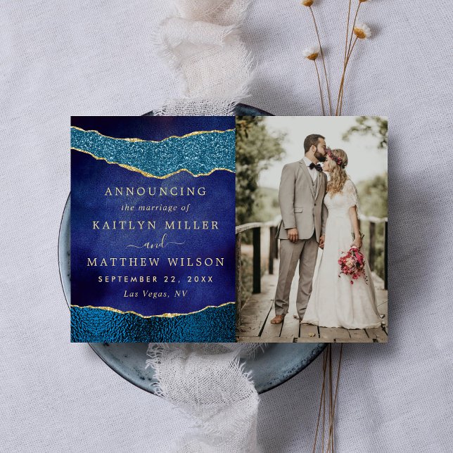 Anuncio Elegante foto de Boda de la Marina Azul y Oro Agat (Subido por el creador)