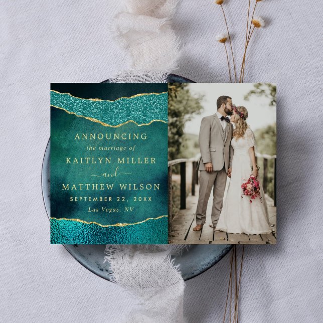 Anuncio Elegante foto de Boda turquesa y de oro agate (Subido por el creador)