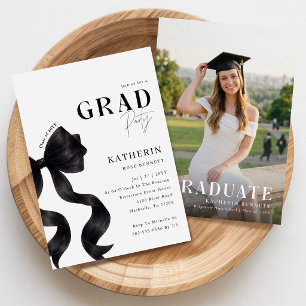 Anuncio Elegante Foto de Graduación con Lazo Negro