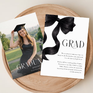 Anuncio Elegante Foto de Graduación con Lazo Negro para Gr