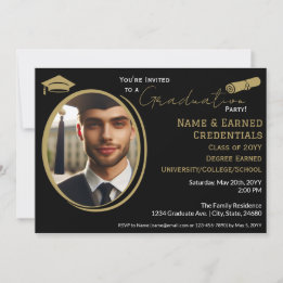 Anuncio Elegante foto de graduación con tapa de oro negro,