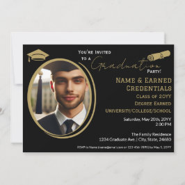 Anuncio Elegante foto de graduación con tapa de oro negro,