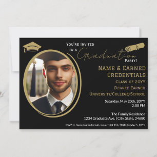 Anuncio Elegante foto de graduación con tapa de oro negro,