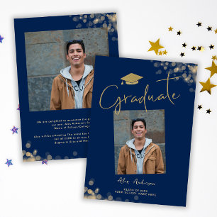 Anuncio Elegante foto de graduado azul marino