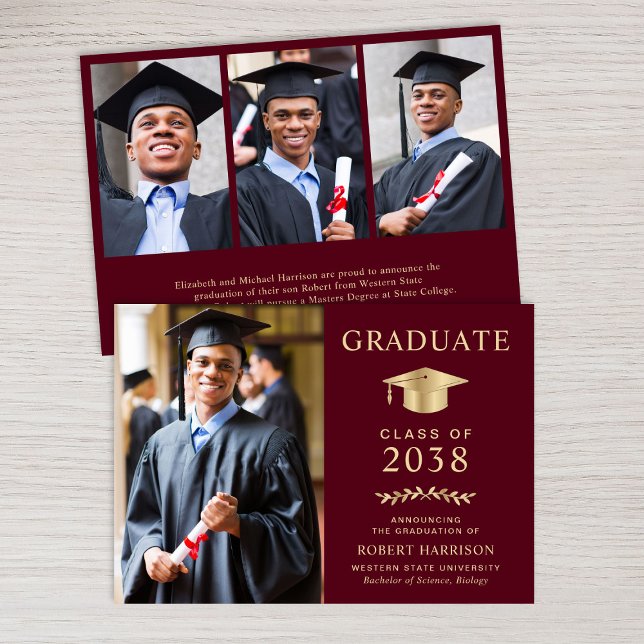 Anuncio Elegante foto de la graduación del Colegio de Oro  (An elegant college graduation announcement to celebrate the graduate's achievements)