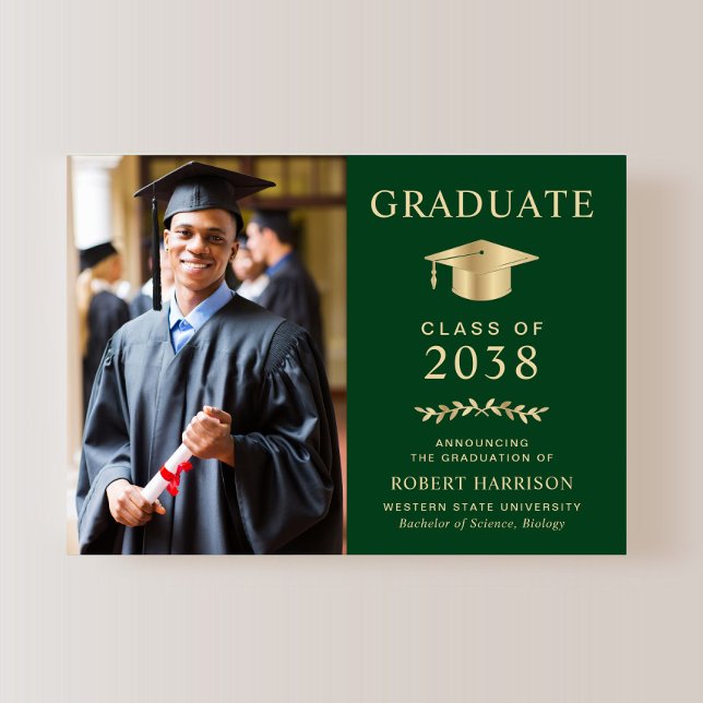Anuncio Elegante foto Graduación del Colegio de Oro Verde (An elegant college graduation announcement to celebrate the graduate's achievements)