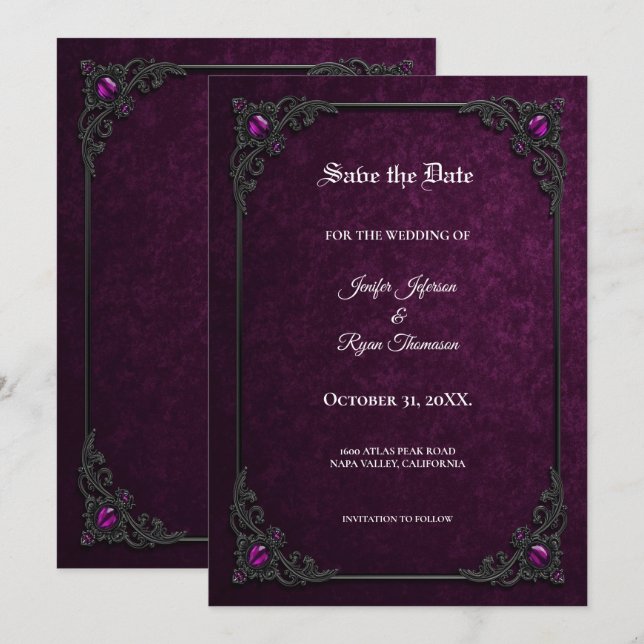 Anuncio Elegante gótico morado Save the date (Anverso / Reverso)